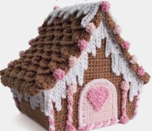 Pink crochet gingerbread house