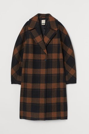Wool-blend coat - Brown/Black checked - Ladies | H&M GB
