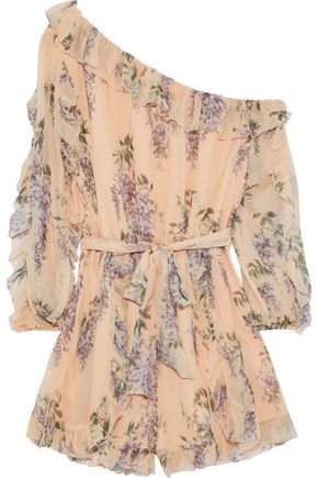 One-shoulder ruffled floral-print silk-georgette playsuit | ZIMMERMANN | Sale up to 70% off | THE OUTNET