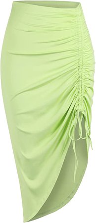 Amazon.com: Skirts for Women Sexy Floral Cinched Ruffle Slinky Midi Skirt Boho Front Ruched Split Side Drawstring Skirts(M,A-Light Green) : Clothing, Shoes & Jewelry