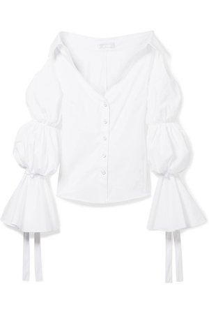 CAROLINE CONSTAS Margaret off-the-shoulder cotton-blend poplin blouse