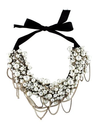 Oscar de la Renta Faux Pearl Ribbon Collar Necklace - Necklaces - OSC80501 | The RealReal