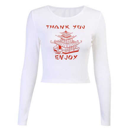 BOOFEENAA Thank You Enjoy Letter Graphic Tee White Ribbed Knit Long Sleeve Crop Top T Shirts for Women Clothes Fall 2020 C66BZ19| | - AliExpress
