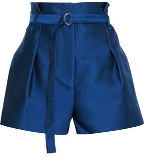 Belted Pleated Satin-faille Shorts