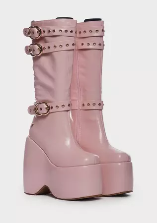 Shaped Platform Buckle Boots - Pink – Dolls Kill