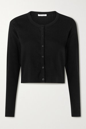 Cropped Pointelle-knit Organic Cotton Cardigan - Black