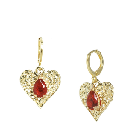 gold and red heart earrings