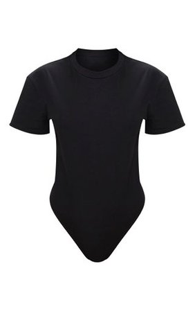 Black Cotton Stretch T Shirt Thong Bodysuit | PrettyLittleThing