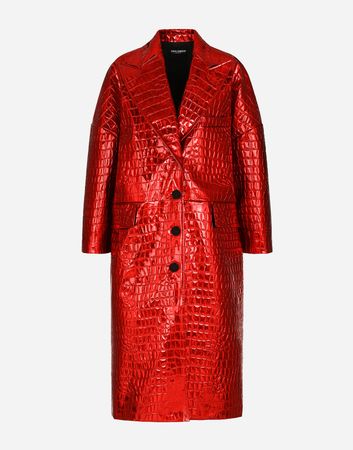 Single-breasted coat with foiled alligator print in Red for Women | Dolce&Gabbana®