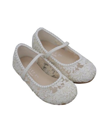 Ivory Crochet Lace Mary Jane Flats with MINI PEARLS, For flower girls, baptism shoes, christening shoes, baby shoes