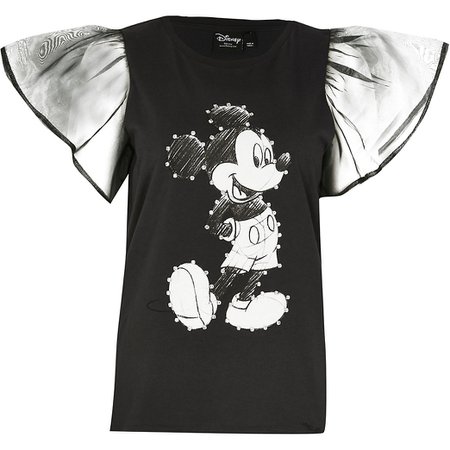 Grey Mickey Mouse organza sleeve t-shirt | River Island