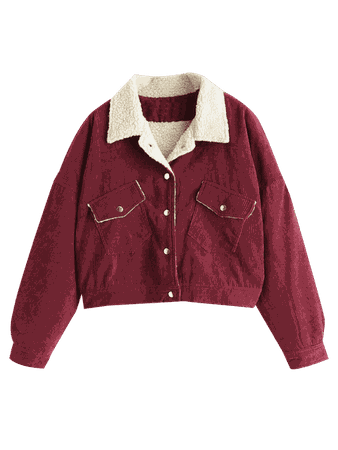 [36% OFF] 2019 Borg Lined Corduroy Winter Jacket In RED WINE S | ZAFUL