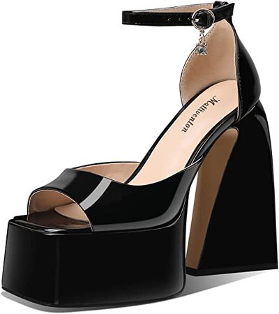 Amazon.com | Mattiventon Platform Chunky Heels for Women Block High Heeled Sandals Ankle Strap Open Toe Dress Pumps | Shoes