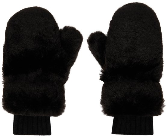 Givenchy: Black Faux-Fur Mittens | SSENSE