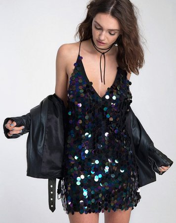 Finn Slip Dress in Black Opal Sequin by Motel – motelrocks-com-us