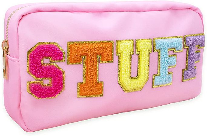 Amazon.com: Fablinks Nylon Preppy Makeup Pouch with Chenille Varsity Letter Patch, Skin Care Travel Bag Organizer for Girls, Make Up Skincare Cosmetic Zipper Stuff Bags for Women, Teen Girl Stocking Stuffers : Beauty & Personal Care