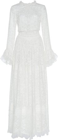 Ruffle-Trimmed Silk And Guipure Lace Dress