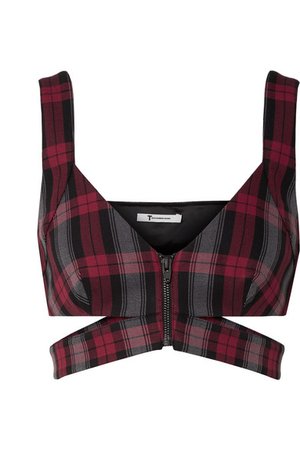 T by Alexander Wang Cropped cutout plaid top