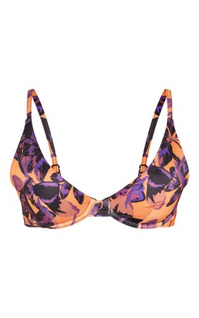 Orange Shadow Leaf Underwired Bikini Top | PrettyLittleThing