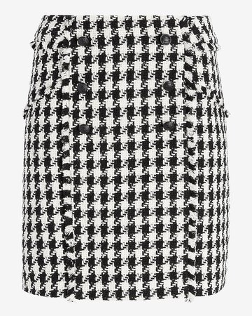 High Waisted Houndstooth Button Boucle Skirt | Express