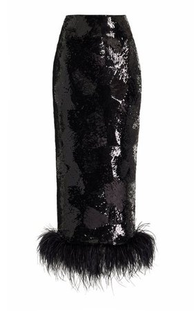 Rasario Feather-Detailed Sequined Midi Skirt