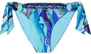 Embellished Printed Bikini Briefs - Blue