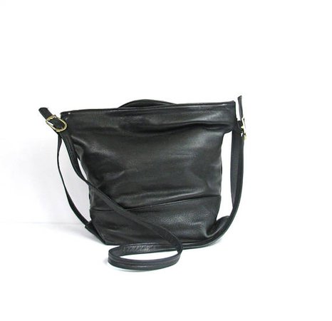 Vintage 90s black leather hobo purse, slouchy black crossbody bag IGIYMDRTDN