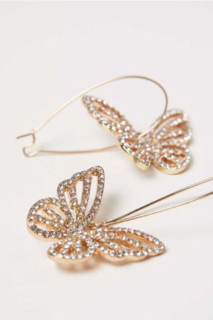 Rhinestone Butterfly Earrings - Gold-colored/butterfly - Ladies | H&M US