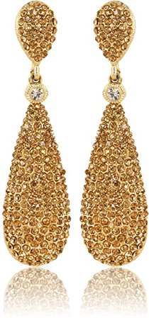 Amazon.com: Moonstruck Costume Jewelry Chandelier Champagne Diamond Studded Golden Gold Drop and Dangle Earrings for Women: Clothing