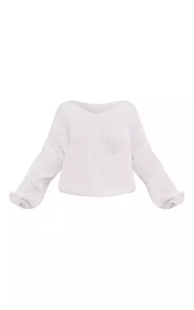 White Boucle Knit V Neck Oversized Jumper | PrettyLittleThing USA