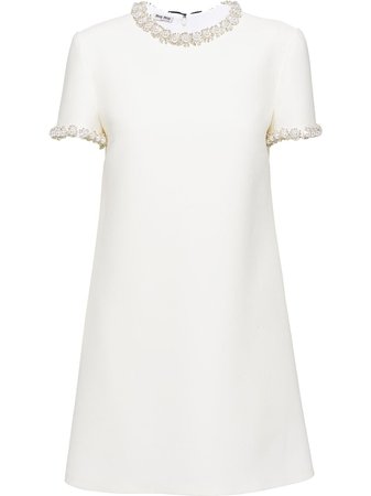 Shop white Miu Miu embellished cady dress with Express Delivery - Farfetch
