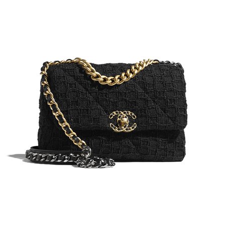 Chanel 19 maxi handbag, Shiny lambskin, gold-tone, silver-tone & ruthenium-finish  metal, black — Fashion