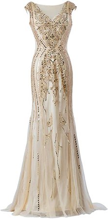 Amazon.com: Bliss Extra Women's Luxury Beaded Rhinestone Tulle Mermaid Evening Dresses Elegant V-Back Formal Evening Gowns Dark Grey: Clothing