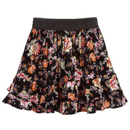 Little Eleven Paris - Black Viscose Floral Skirt | Childrensalon Outlet