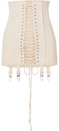 Gamine Lace-up Cotton-twill Mini Skirt - Cream