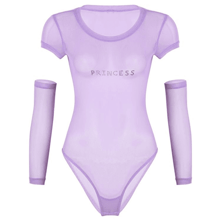 ‘Princess’ Embellished Purple Mesh Bodysuit