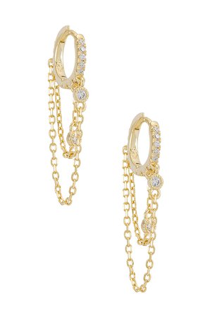 Adina's Jewels Bezel Chain Huggie Earring in Gold | REVOLVE