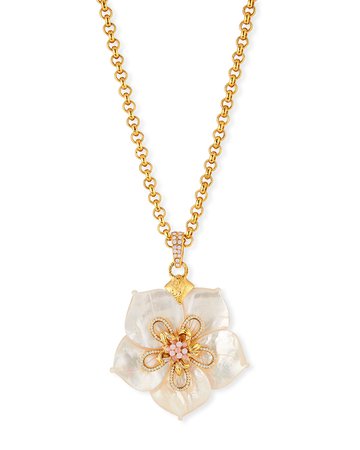 Jose & Maria Barrera 36" White Crystal Flower Pendant Necklace