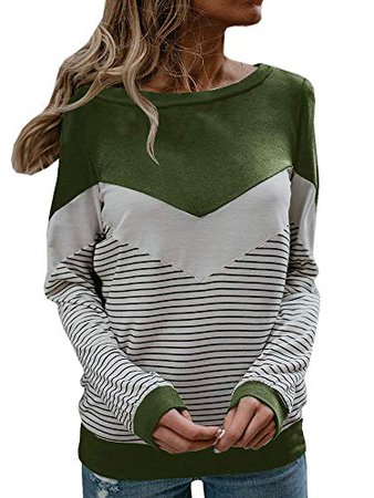 Nulibenna Womens Striped Shirts Crew Neck Color Block Oversized Knitted Sweatshirt at Amazon Women’s Clothing store