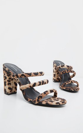 Leopard Triple Strap Mule Block Heel Sandal