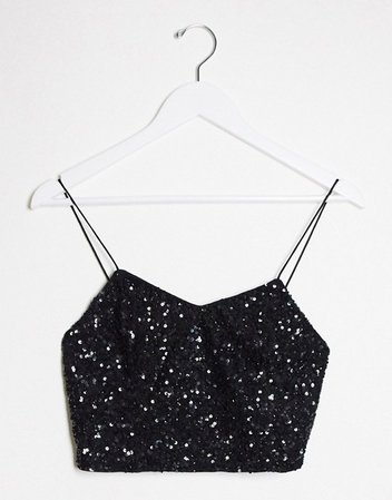Alice & Olivia Jeans Archer cropped sequin cami top in black | ASOS