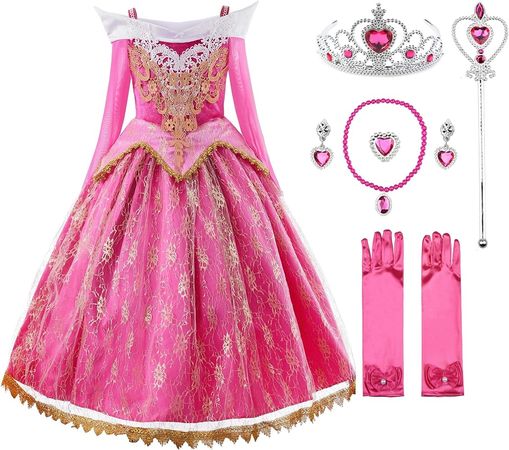 Amazon.com: JerrisApparel Girls Pink Princess Costume Halloween Cosplay Party Dress up (Pink with Accessories, 6) : Toys & Games