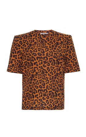 Leopard Crewneck Cotton T-Shirt Size: 42