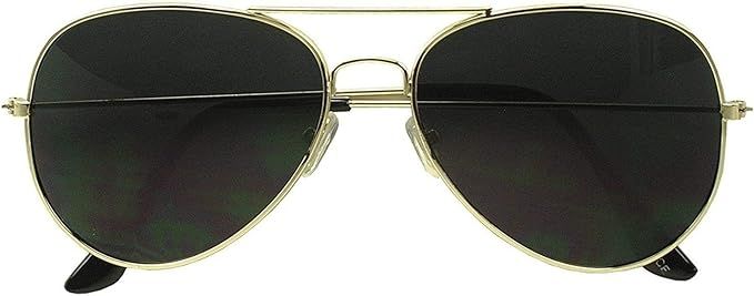 Rhode Island Novelty Dark Aviator Sunglasses Gold Frame with Black Lens One Pair at Amazon Women’s Clothing store