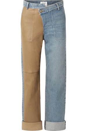 Monse | Leather-paneled mid-rise straight-leg jeans | NET-A-PORTER.COM