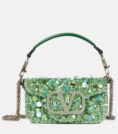 Loco Small Embellished Shoulder Bag in Green - Valentino Garavani | Mytheresa