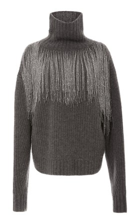 Beaded Fringe Cashmere And Silk-Blend Turtleneck Sweater by Sally LaPointe | Moda Operandi