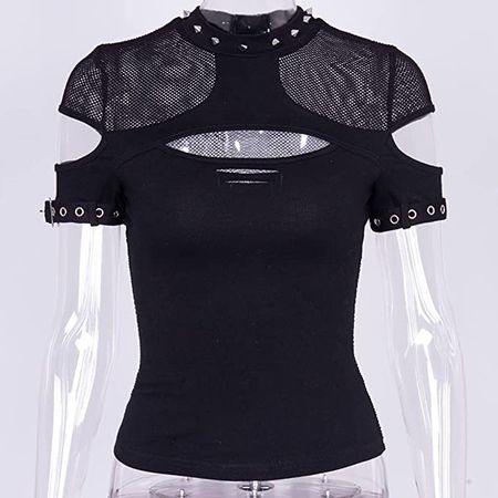 Women Gothic Crop Tank Top Lace V-Neck Backless Steampunk Y2k E-Girl at Amazon Women’s Clothing store
