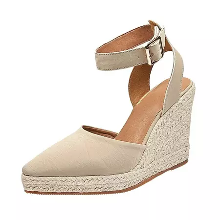 Sandals Women Thick Soled Slope Heel High Heel Shoes Pu Beige 37 - Walmart.com