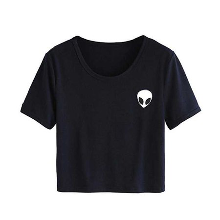 UR Ladies Teen Girls Short Sleeve Funny Cute Alien Crop Top T-Shirt at Amazon Women’s Clothing store: